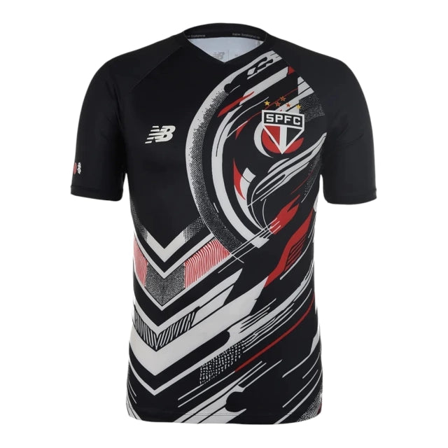 Camisa São Paulo Pré-jogo 25/26 - Torcedor - New Balance - Masculina - Preta com detalhes em branco e vermelho