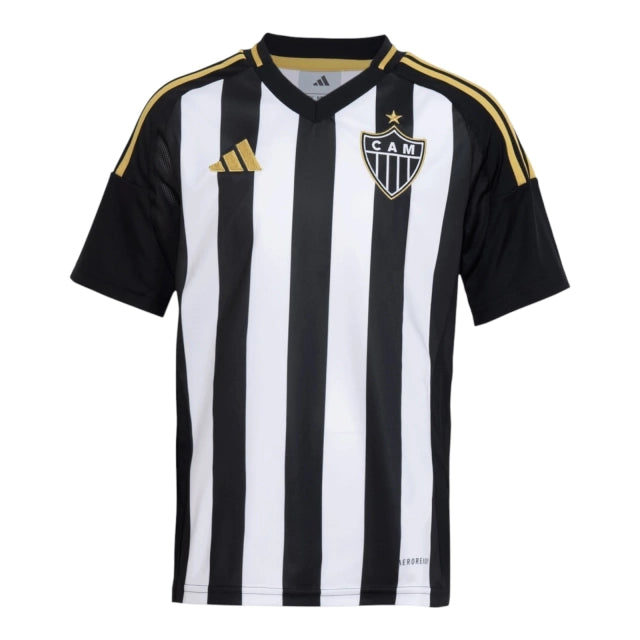 Camisa Atlético Mineiro I 25/26 - Torcedor - Adidas - Masculina - Preta com listras brancas com detalhes em amarelo