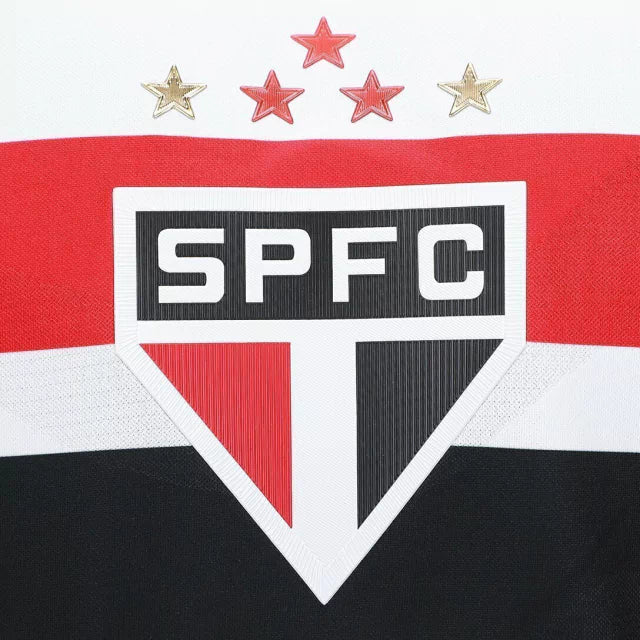 Camisa São Paulo I - casa - 25/26 - Torcedor New Balance Masculina - Branca com detalhes em vermelho e preto